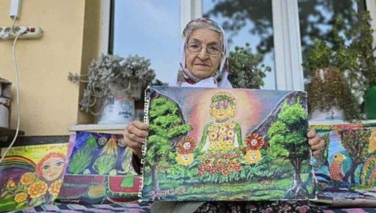 89 yaşındaki makbule teyze, fırçasını elinden bırakmıyor