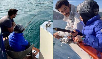 Burak Özçivit’ten baba-oğul günü! Karan ile denize açılıp balık tuttular