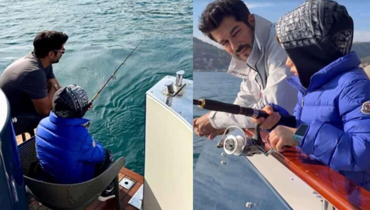 Burak Özçivit’ten baba-oğul günü! Karan ile denize açılıp balık tuttular