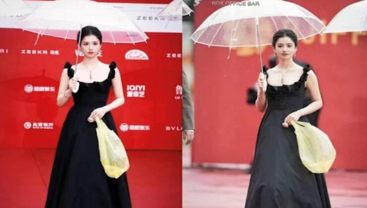 Zhang Jingyi kırmızı halıda çöp torbasına benzeyen aksesuarıyla gündem oldu!